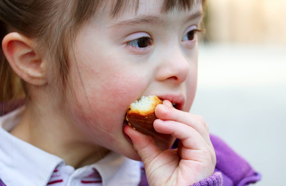 Portrait of girl that eating baguette
